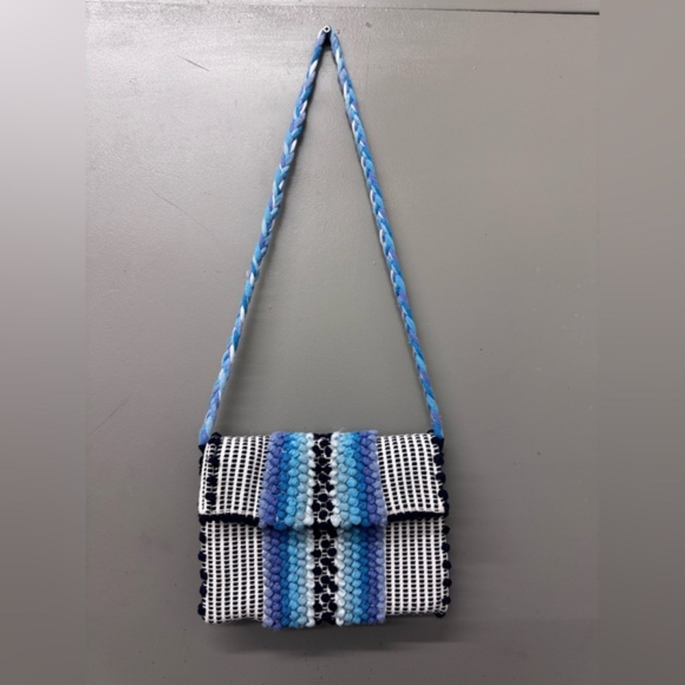 Antonello Tedde Cotton‎ Bobble Knit Braided Strap turquoise/white crossbody
